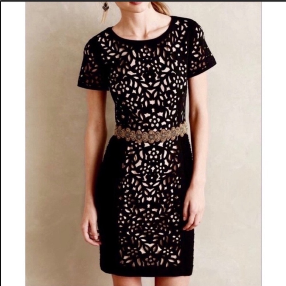 Anthro Maeve black eyelet floral cutout dress